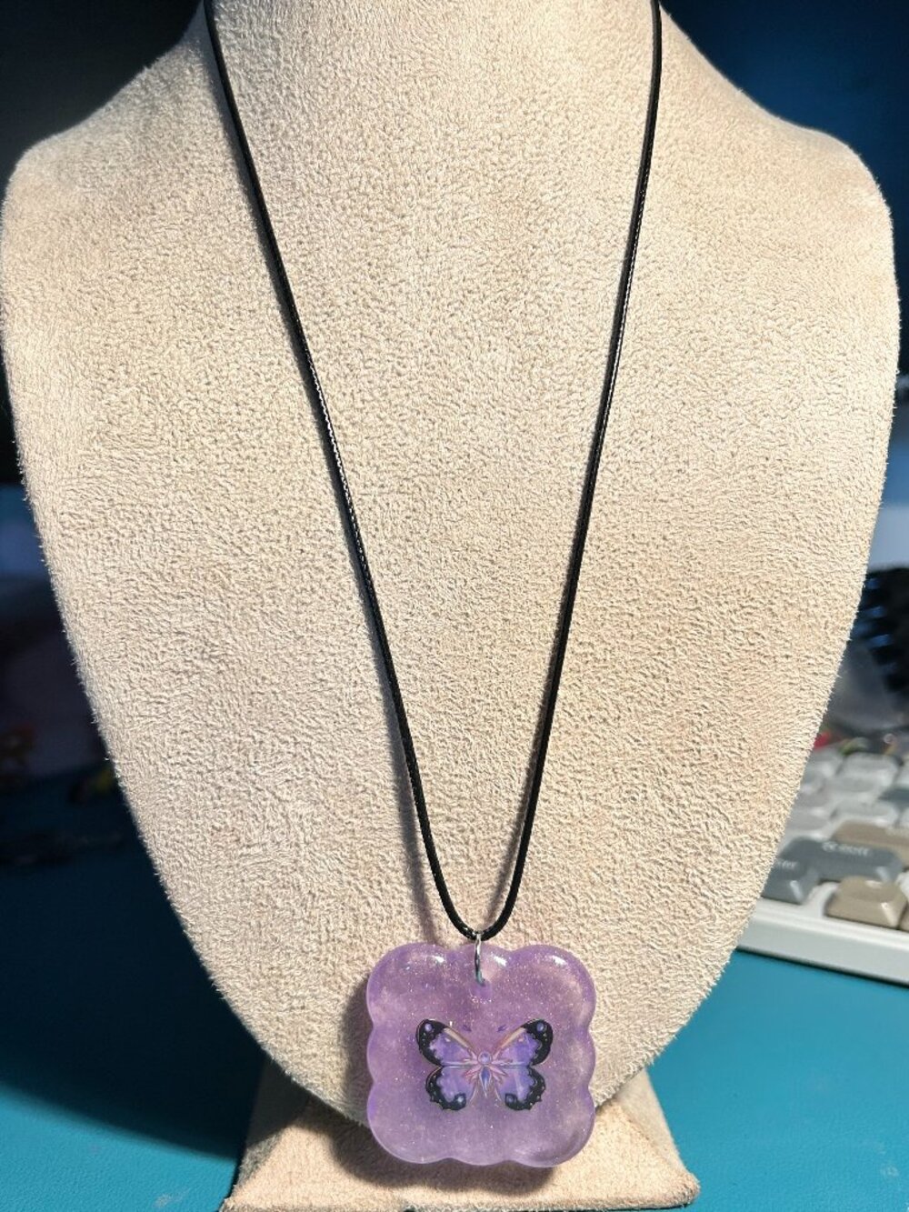 Purple Butterfly Resin Pendant Necklace